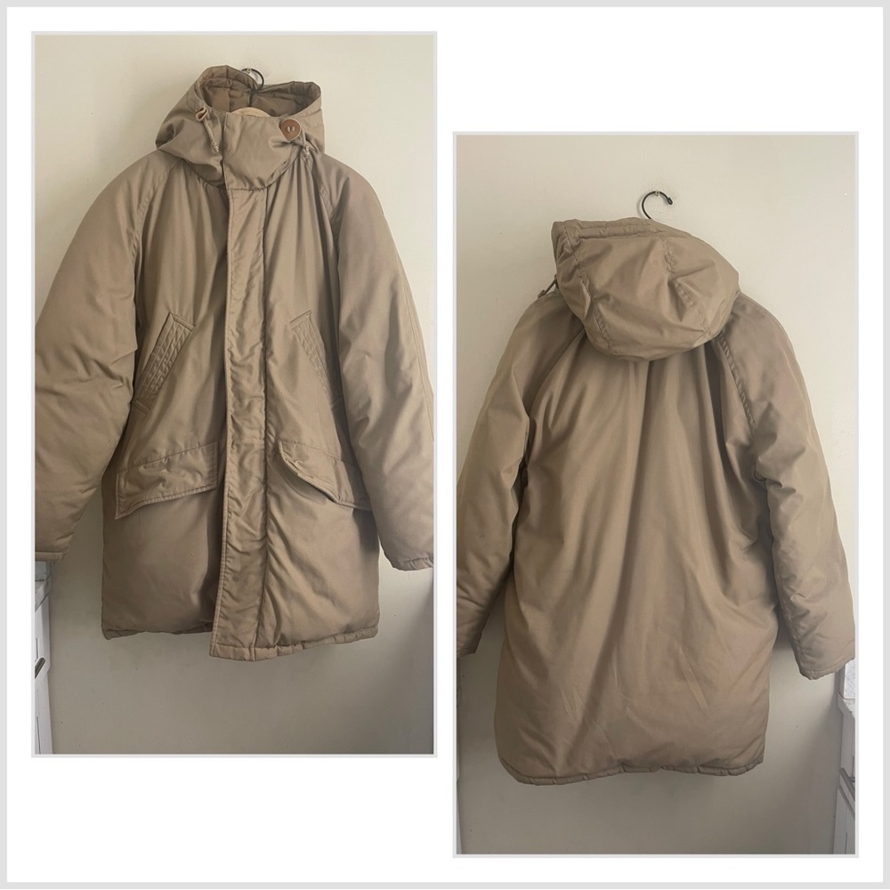 EMS Vintage Eastern Mountain Sports Tan Down Parka Hooded Jacket size M